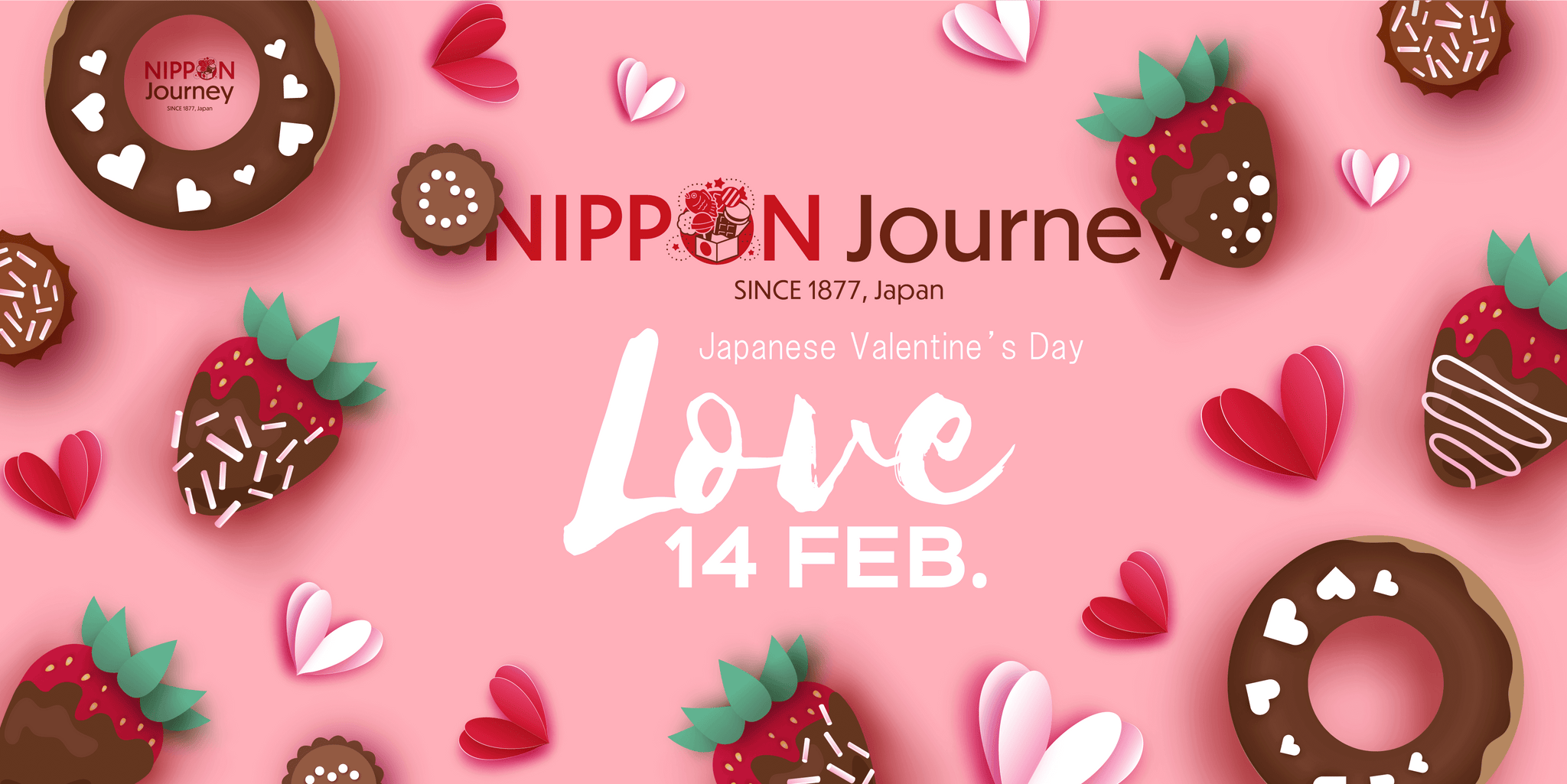 Illustration for Japanese Valentine's Day with chocolate strawberries and hearts, emphasizing cultural traditions and love on February 14th.