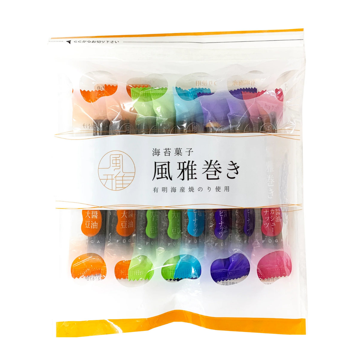 Fugamaki front packaging with seaweed‑wrapped bean snacks
