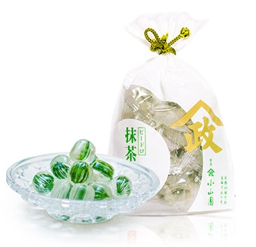 Vidro Matcha Candy 70g in glass bowl, showcasing crystal-like green candies resembling gems, sweet tasting, no allergens listed.