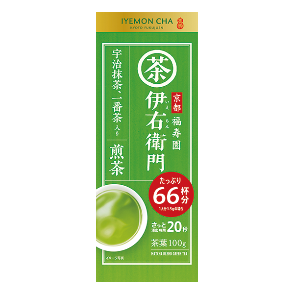 Ujinotsuyu-Seicha Iyemon Cha Sencha with Matcha Blend 100g green tea packaging