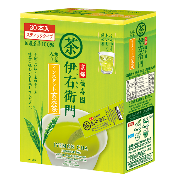 Ujinotsuyu-Seicha IYEMON Instant Green Tea Sticks Box, Japanese teapot brewed flavor, 30 count, kyusu style matcha tea.