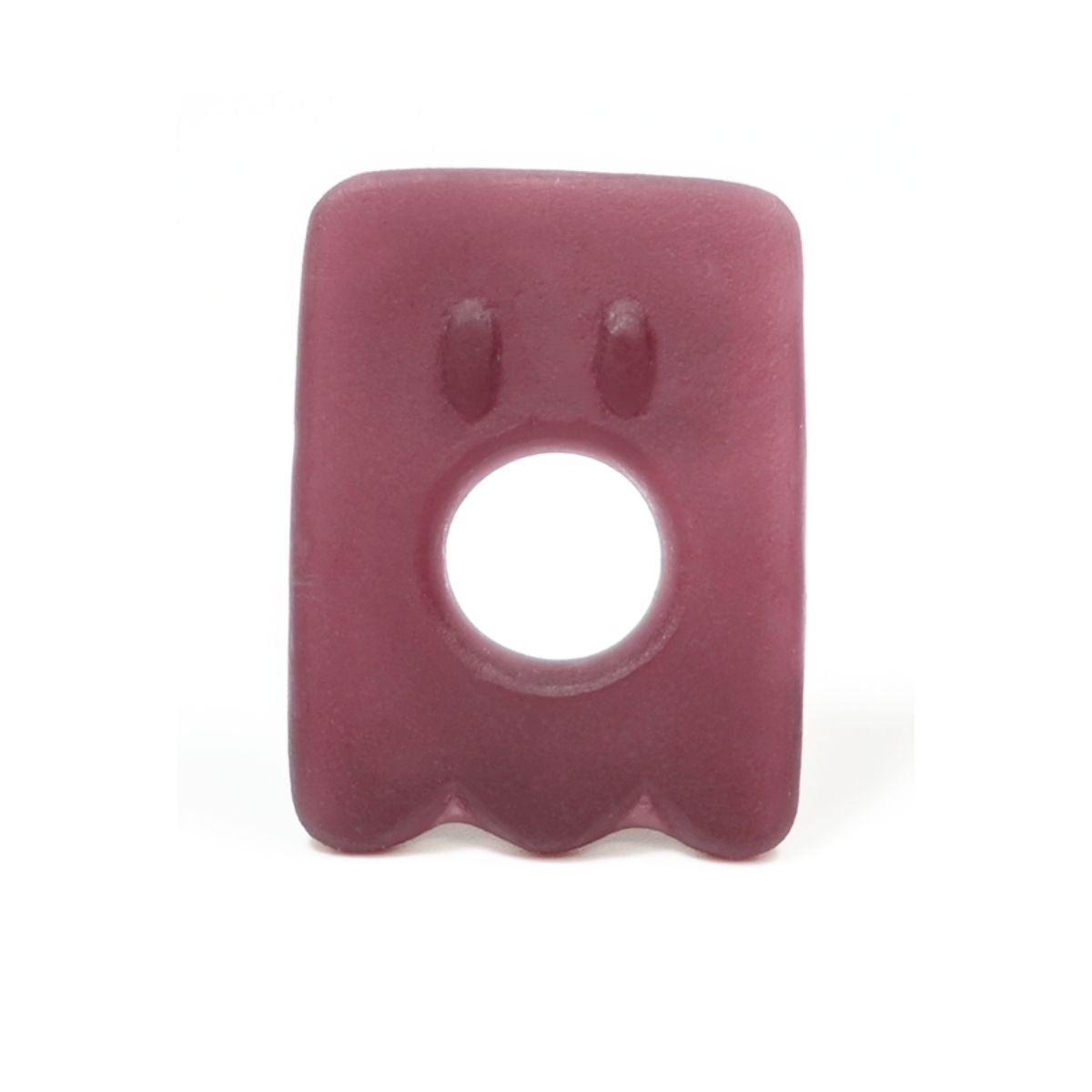 Ghost-shaped grape gummy candy with a firm chewy texture