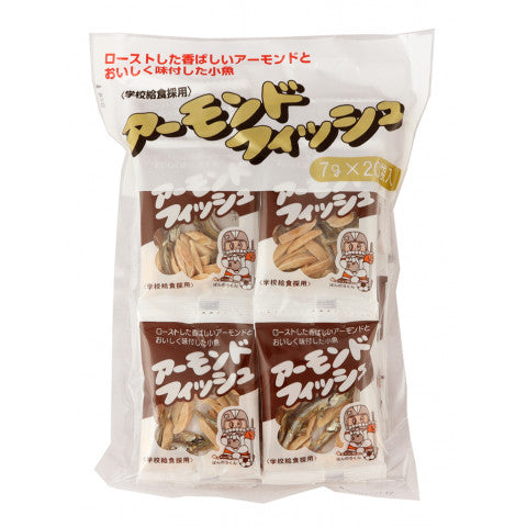Pack of Almond Fish snacks with seasoned small fish and roasted almonds, ideal for pairing with beverages or as a healthy snack.