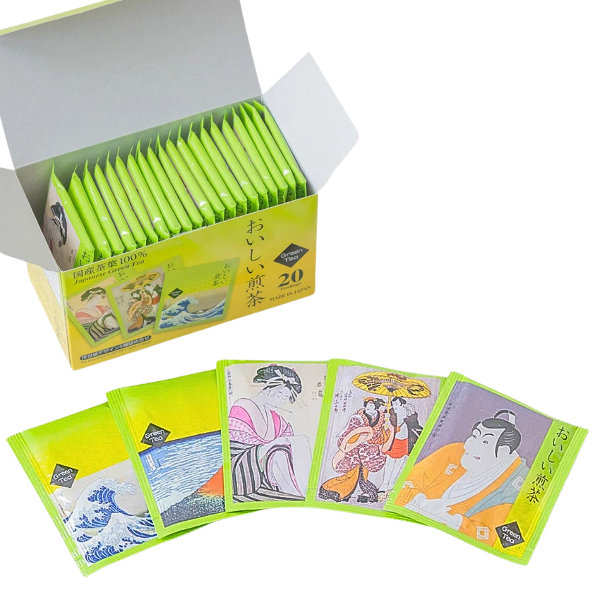 "Delicious Sencha" tea bag package image of 20 individually wrapped tea bags