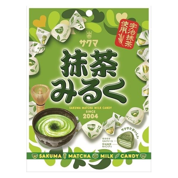 Sakuma Matcha Milk Candy packaging showcasing traditional Japanese matcha design and imagery.