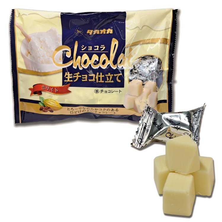 Takaoka Japanese White Ganache Chocolate - Creamy nama-chocolate with melt-in-your-mouth taste, packaged for freshness.