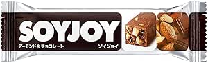 Soyjoy soy bar wrapped in packaging featuring figs, raisins, and almonds. Highlighted for its rich fruit flavor and moist texture.