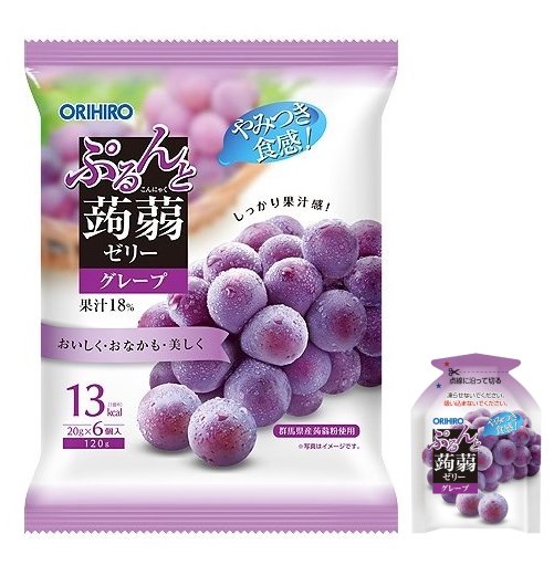 Orihiro Konjac Jelly Grape Flavor - 6P Low Calorie Snack with Fruit Juice, Delicious and Chewy