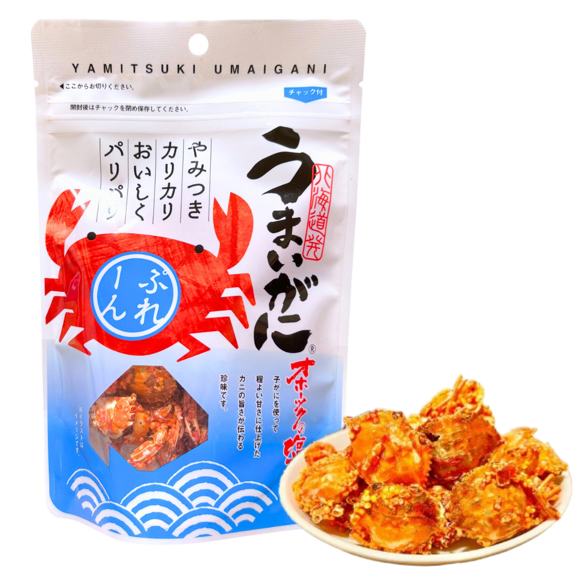 PLUS ONE Umaigani Baby Crab Snack from Hokkaido - Okhotsk Salt Flavor