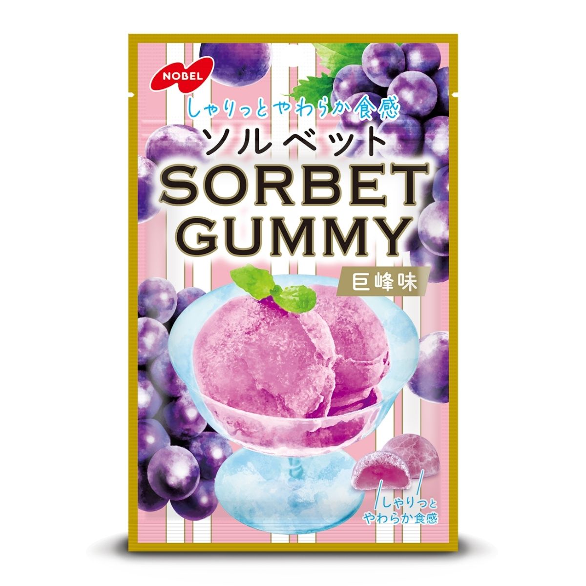 Nobel Sorbet Gummy Kyoho Grape, Japanese gummy candy with rich Kyoho grape flavor and a soft sorbet-like texture