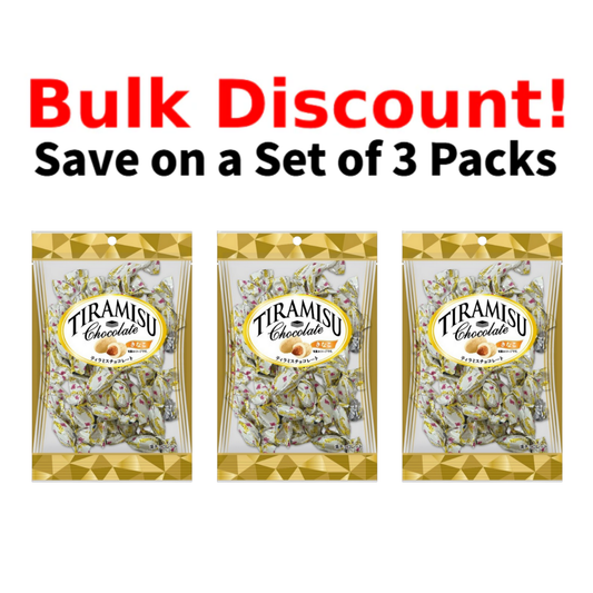 Tiramisu chocolate kinako flavor 3-pack set in yellow packaging.