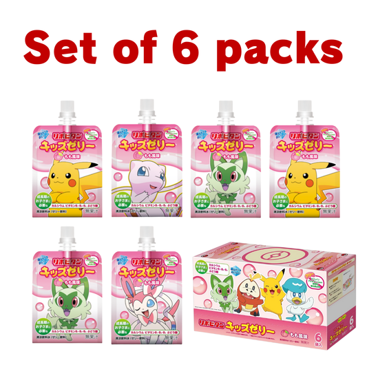 Set of 6 peach-flavored jelly drinks for children