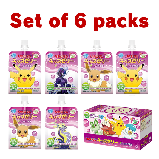 Set of 6 grape-flavored jelly drinks for children