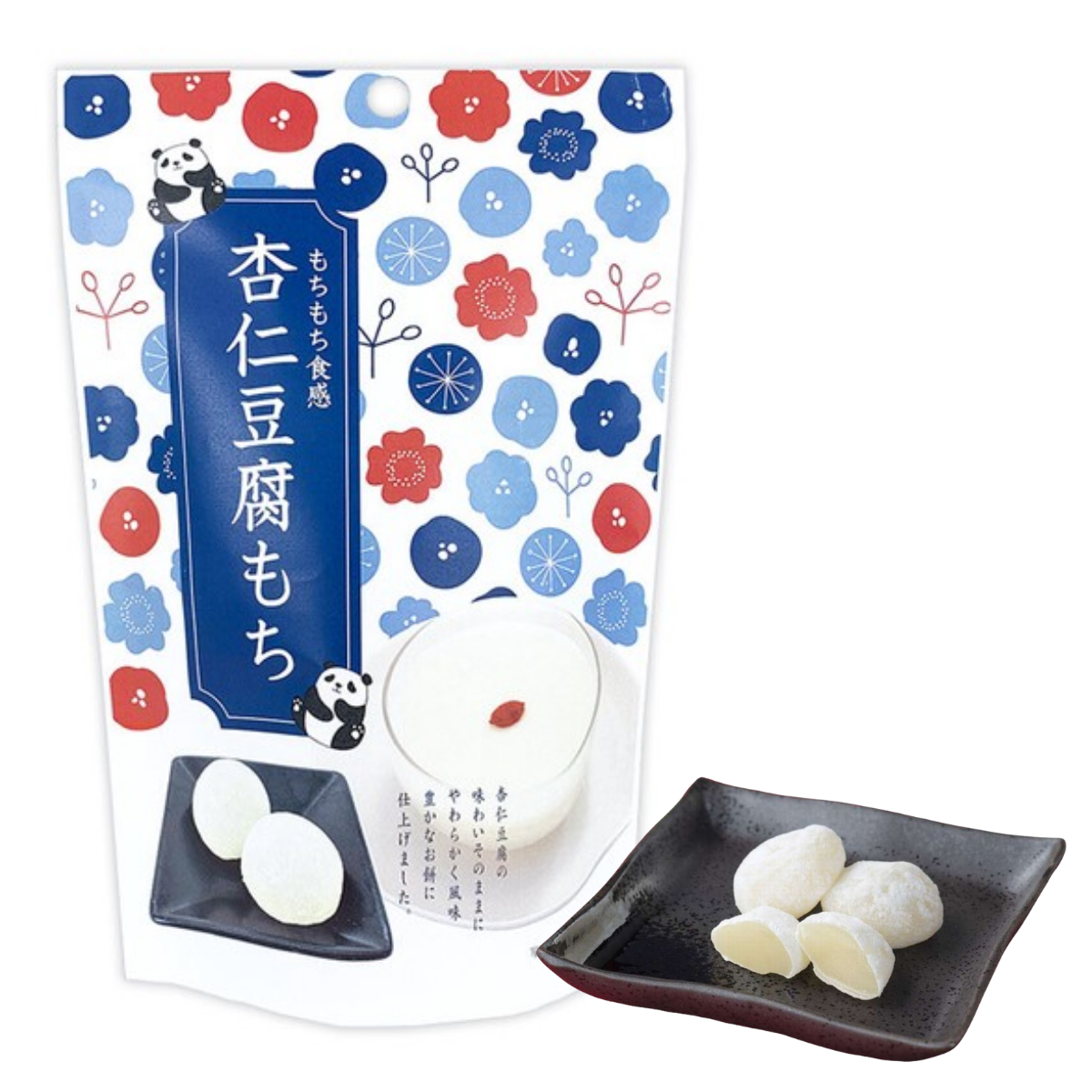 Japanese Almond Tofu Mochi, soft chewy rice cake candy with almond tofu flavor, authentic imported Japanese confectionery