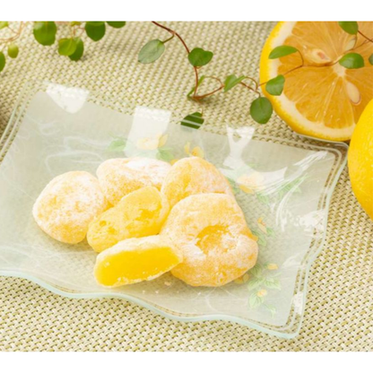 Setouchi lemon mochi, soft chewy Japanese rice cake candy with refreshing citrus flavor