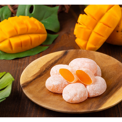 Mango mochi, soft chewy Japanese rice cake candy with sweet mango flavor