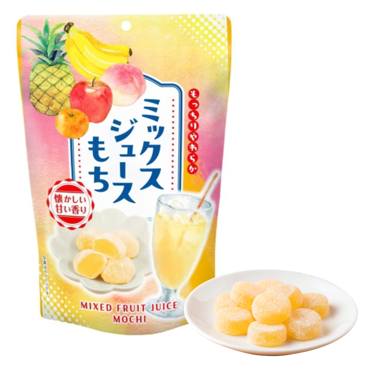 Japanese Mixed Fruit Juice Mochi, soft chewy rice cake candy with sweet mixed fruit flavor, authentic imported Japanese confectionery