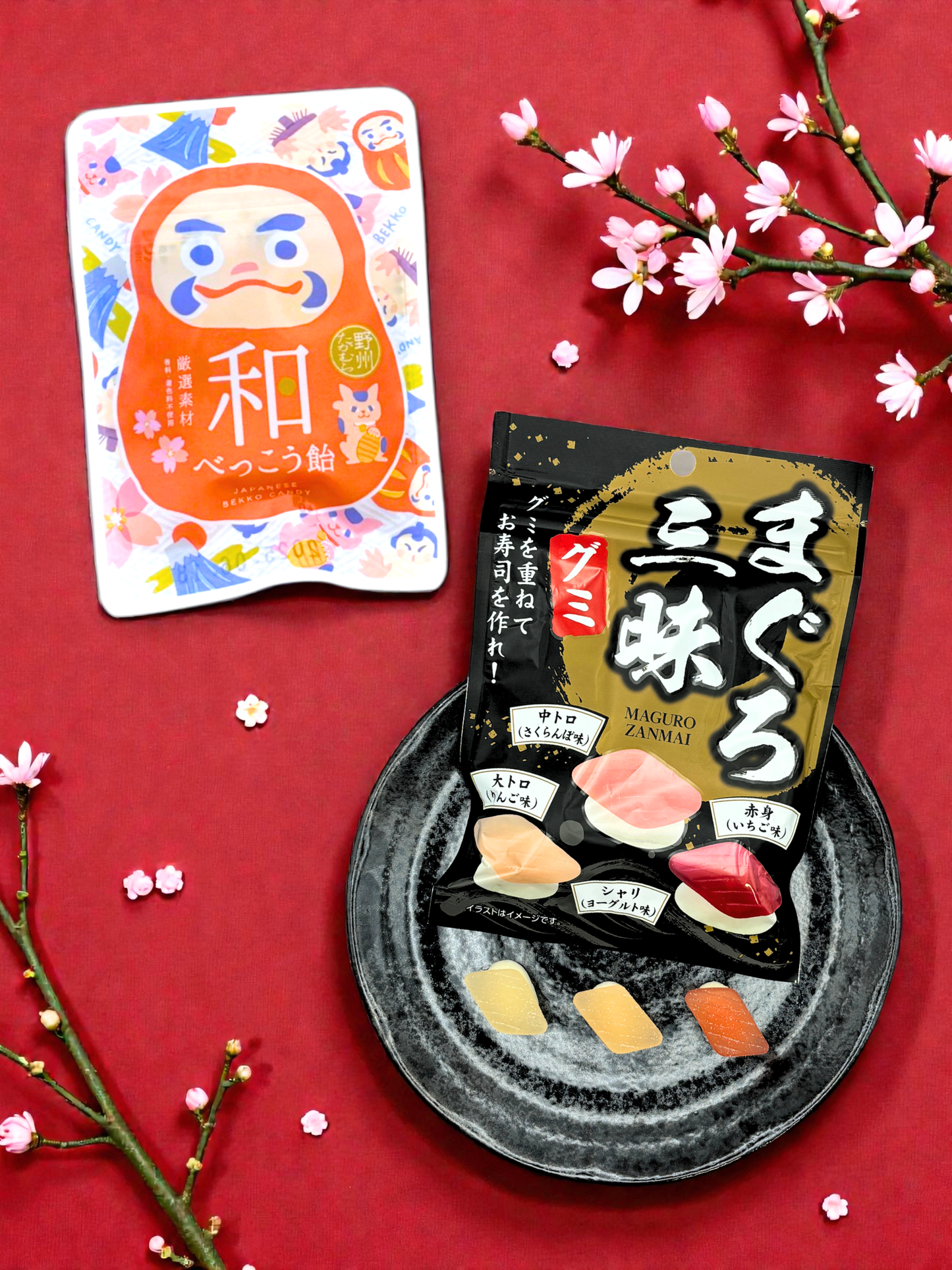 New Year Snack Party Box with Japanese New Year–themed snacks and mini Kagami Mochi